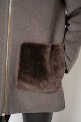 Fabiana Filippi Wool Cashmere Collared Coat With Shearling Pockets in Taupe