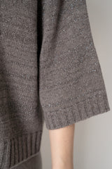 Fabiana Filippi Wool Viscose Knit Dropped Shoulder Sweater in Grey Taupe
