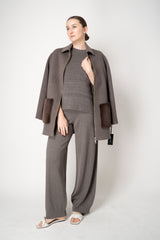 Fabiana Filippi Wool Viscose Knit Dropped Shoulder Sweater in Grey Taupe