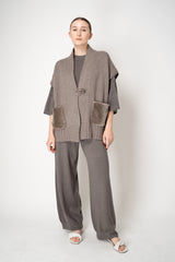 Fabiana Filippi Wool Viscose Knit Dropped Shoulder Sweater in Grey Taupe