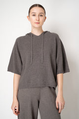 Fabiana Filippi Wool Viscose Knit Short Sleeve Hooded Sweater in Grey Taupe