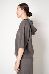 Fabiana Filippi Wool Viscose Knit Short Sleeve Hooded Sweater in Grey Taupe