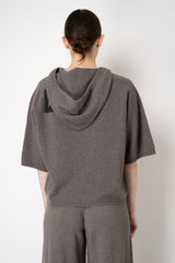 Fabiana Filippi Wool Viscose Knit Short Sleeve Hooded Sweater in Grey Taupe