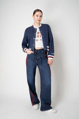Rag & Bone Miramar Collegiate Denim Bomber Jacket in Medium Blue Wash