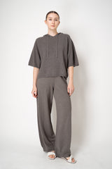 Fabiana Filippi Wool Viscose Knit Short Sleeve Hooded Sweater in Grey Taupe