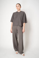 Fabiana Filippi Wool Viscose Knit Short Sleeve Hooded Sweater in Grey Taupe