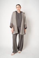 Fabiana Filippi Wool Viscose Knit Short Sleeve Hooded Sweater in Grey Taupe