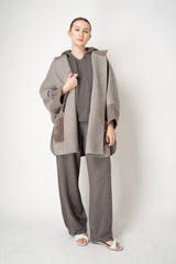 Fabiana Filippi Wool Viscose Knit Short Sleeve Hooded Sweater in Grey Taupe
