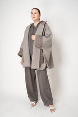 Fabiana Filippi Wool Viscose Knit Short Sleeve Hooded Sweater in Grey Taupe