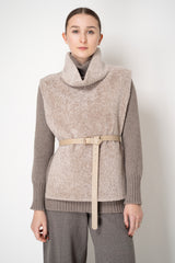 Manzoni 24 Lamb Shearling Cowl Neck Belted Pettorina in Oat