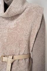 Manzoni 24 Lamb Shearling Cowl Neck Belted Pettorina in Oat