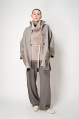 Manzoni 24 Lamb Shearling Cowl Neck Belted Pettorina in Oat