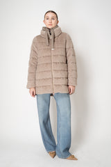 Herno Goose Down Faux Fur High Neck Jacket in Taupe