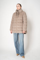 Herno Goose Down Faux Fur High Neck Jacket in Taupe
