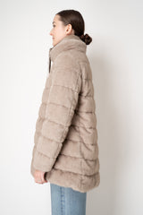 Herno Goose Down Faux Fur High Neck Jacket in Taupe