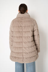 Herno Goose Down Faux Fur High Neck Jacket in Taupe
