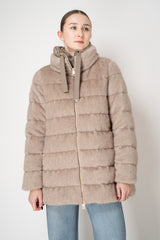Herno Goose Down Faux Fur High Neck Jacket in Taupe