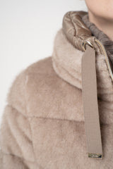 Herno Goose Down Faux Fur High Neck Jacket in Taupe