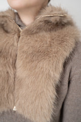 Herno Faux Shearling Hooded Pettorina in Taupe