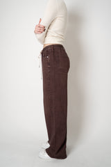 Rag & Bone Miramar Pull-On Style Drawstring Wide Leg Pants in Chocolate Brown