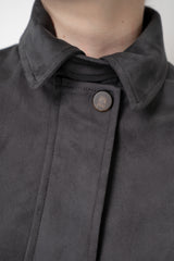 D. Exterior Cropped Faux Suede Bomber Jacket in Anthracite