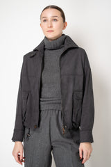 D. Exterior Cropped Faux Suede Bomber Jacket in Anthracite