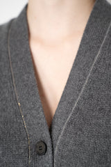 Fabiana Filippi Cashmere V-Neck Cardigan with Filo Diamante Details in Grey