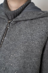 Fabiana Filippi Sequin Knitted Fabric Hooded Padded Vest in Grey