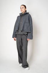 Manzoni 24 Bouclé Reversible Cropped Jacket in Grey and Navy Print