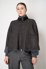 Manzoni 24 Bouclé Reversible Cropped Jacket in Grey and Navy Print
