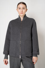 Fabiana Filippi Wool Cashmere Bomber Jacket with Knit Collar in Grey