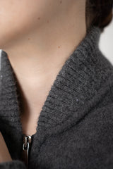 Fabiana Filippi Wool Cashmere Bomber Jacket with Knit Collar in Grey