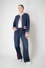 Rag & Bone Miramar Collegiate Denim Bomber Jacket in Medium Blue Wash