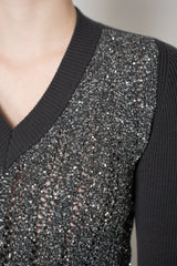 D. Exterior V-neck Knit Sequin Pullover in Anthracite