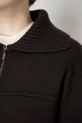 D. Exterior Stretch Knit Cashmere Merino Collared Bomber Jacket in Chocolate Brown