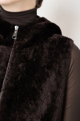 Manzoni 24 Lamb Shearling Hooded Vest in Espresso