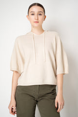 Fabiana Filippi Wool Viscose Knit Short Sleeve Hooded Sweater in Off-White