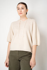 Fabiana Filippi Wool Viscose Knit Short Sleeve Hooded Sweater in Off-White