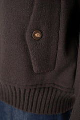 D. Exterior Stretch Knit Cashmere Merino Collared Bomber Jacket in Chocolate Brown