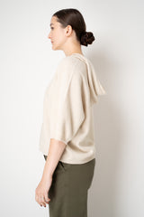 Fabiana Filippi Wool Viscose Knit Short Sleeve Hooded Sweater in Off-White