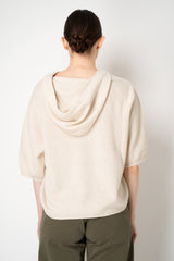 Fabiana Filippi Wool Viscose Knit Short Sleeve Hooded Sweater in Off-White