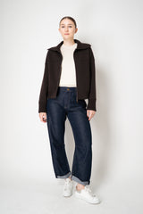 D. Exterior Stretch Knit Cashmere Merino Collared Bomber Jacket in Chocolate Brown