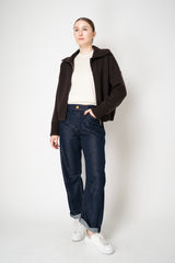 D. Exterior Stretch Knit Cashmere Merino Collared Bomber Jacket in Chocolate Brown