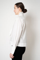 Weill Cotton Poplin Cropped Button-Up Blouse with Bow Tie in White