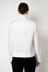 Weill Cotton Poplin Cropped Button-Up Blouse with Bow Tie in White