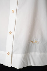 Weill Cotton Poplin Cropped Button-Up Blouse with Bow Tie in White