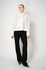 Weill Cotton Poplin Cropped Button-Up Blouse with Bow Tie in White