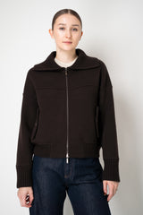 D. Exterior Stretch Knit Cashmere Merino Collared Bomber Jacket in Chocolate Brown