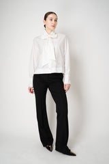 Weill Cotton Poplin Cropped Button-Up Blouse with Bow Tie in White