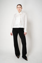 Weill Cotton Poplin Cropped Button-Up Blouse with Bow Tie in White